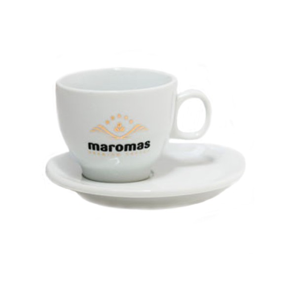 Maromas Чаша за кафе лате с чинийка 250мл./ 6бр. Комплект порцеланови чаши за кафе - Креамика, Порцелан и стъкло