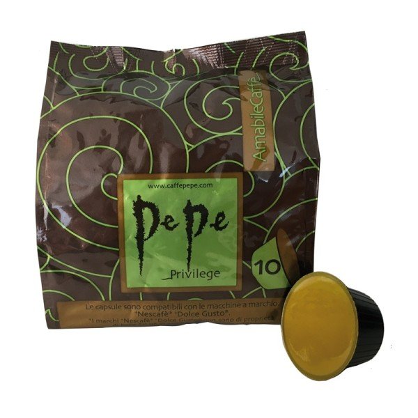Pepe Amabile Caffe Dolce Gusto система 10 бр. Кафе капсули - Кафе на капсули Pepe Amabile Италианско кафе в капсула Pepe Amabile. Кафе с божествен аромат и богат вкус. Пепе Амабиле е фино мляно кафе в капсули, коeто се съхранява прецизно в индивидуални к Pepe Amabile Caffe Dolce Gusto система 10 бр. Кафе капсули - Капсули Dolce Gusto система
