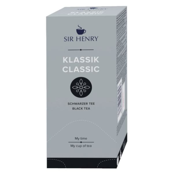 Sir Henry Класически чай 25 бр. Пакетчета чай - Класически черен чай 25 бр. Пакетчета чай Класическият черен чай на Сър Хенри се прави от интензивни на вкус черни чайове от най-добрите райони за отглеждане на чай в света. Характеризира се с много плътен и Sir Henry Класически чай 25 бр. Пакетчета чай - Чай на пакетчета