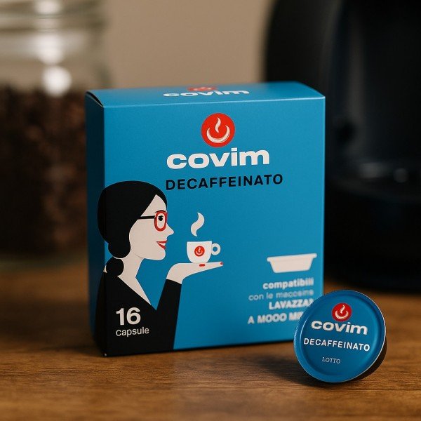 COVIM DECAFFEINATO – капсули A Modo Mio 16 бр. - Открийте удоволствието от италианското еспресо без кофеин с COVIM DECAFFEINATO За всички ценители на качественото кафе, които търсят алтернатива на традиционните кофеинови изкушения, COVIM DECAFFEINATO пред COVIM DECAFFEINATO – капсули A Modo Mio 16 бр. - Кафе капсули и дози