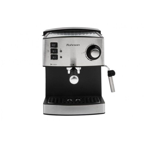 Kафемашина за еспресо Rohnson (R-980) - Мощност 850W 20 бара помпа Голям подвижен резервоар за вода с вместимост 1.6 л. Единичен и двоен филтри от неръждаема стомана за перфектен каймак Дюза за капучино Система за защита от прегряване и свръхналяган Kафемашина за еспресо Rohnson (R-980) -