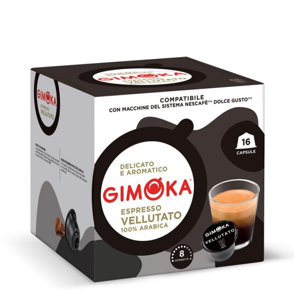 GIMOKA Vellutato – Dolce Gusto capsules 16 pcs. - Discover the Exquisite Italian Taste of GIMOKA Vellutato Behind each GIMOKA Vellutato capsule lies the skill of traditional Italian masters-prehistorics. They select the best qualities of Arabica, for GIMOKA Vellutato - Dolce Gusto capsules 16 pcs. - Capsules Dolce Gusto system