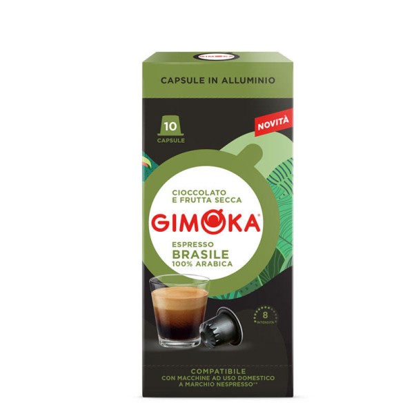 GIMOKA In Alluminio Brasile – капсули Nespresso® 10 бр. - Изживейте Бразилия с всяка глътка: GIMOKA In Alluminio Brasile Отдайте се на един изискан кафеен ритуал, въплътил същността на бразилската кафе култура. GIMOKA In Alluminio Brasile предлага изтънче GIMOKA In Alluminio Brasile – капсули Nespresso® 10 бр. - Капсули за Nespresso система