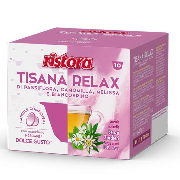 RISTORA Tisana Relax – капсули Dolce Gusto® 10 бр. - RISTORA Tisana Relax – Блаженство във Всяка Капсула В ерата на стремглавото ежедневие и вечната надпревара с времето, полагаме все по-малко внимание на спокойствието и вътрешната хармония. RISTORA Tisan RISTORA Tisana Relax – капсули Dolce Gusto® 10 бр. - Капсули Dolce Gusto система