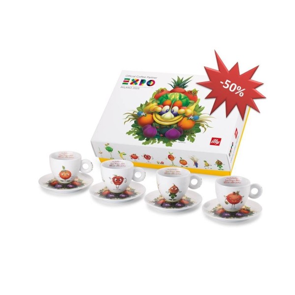illy® Комплект Mascotte Expo Milano 2015 – Сет 4 капучино чаши с чинийки + ПОДАРЪК illy® – Мляно кафе – Classico – Olimpia Zagnoli – Limited Edition – 250 гр - 4 Капучино чаши illy Expo Milano 2015. Основната тема на събитието: “Хранене на планетата, енер illy® Комплект Mascotte Expo Milano 2015 – Сет 4 капучино чаши с чинийки + ПОДАРЪК illy® – Мляно кафе – Classico – Olimpia Zagnoli – Limited Edition – 250 гр - Мляно кафе