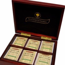 Bioprograma Wooden box with 6 types of tea Red
