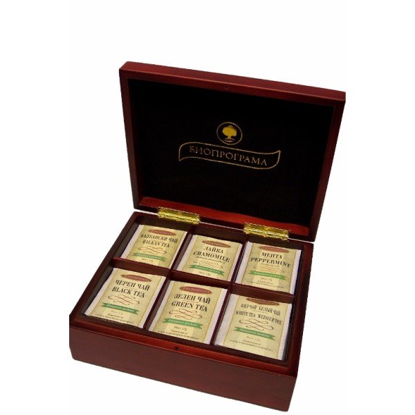 Bioprograma Дървена кутия с 6 вида чай Червена - Аксесоари