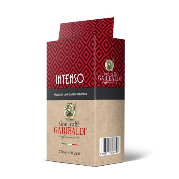 GARIBALDI Intenso мляно кафе – 0.250 KG. - GARIBALDI Intenso мляно кафе – 0.250 KG: Вашето сутрешно събуждане с аромат на Италия Започнете деня си с GARIBALDI Intenso, мляно кафе, което обещава не просто сутрешна чаша кафе, а едно истинско пътуване GARIBALDI Intenso мляно кафе – 0.250 KG. - Мляно кафе