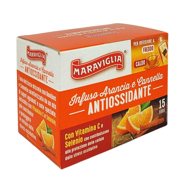 RISTORA orange and cinnamon filter tea - antioxidant - box of 15 pcs. - Enrich your senses and health with RISTORA Orange and Cinnamon Filter Tea Discover the synonym of comfort and well-being with tea from the Maraviglia line by RISTORA. A true oasis in RISTORA orange and cinnamon filter tea - antioxidant - box of 15 pcs. - Tea bags