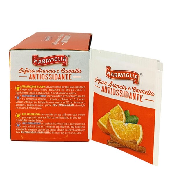 RISTORA orange and cinnamon filter tea - antioxidant - box of 15 pcs. - Enrich your senses and health with RISTORA Orange and Cinnamon Filter Tea Discover the synonym of comfort and well-being with tea from the Maraviglia line by RISTORA. A true oasis in RISTORA orange and cinnamon filter tea - antioxidant - box of 15 pcs. - Tea bags