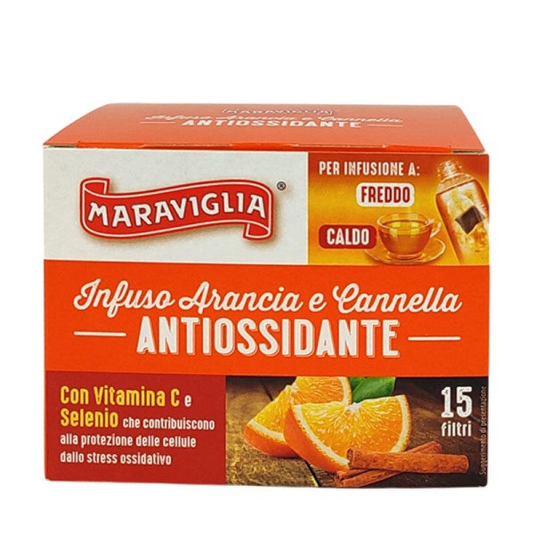 RISTORA orange and cinnamon filter tea - antioxidant - box of 15 pcs. - Enrich your senses and health with RISTORA Orange and Cinnamon Filter Tea Discover the synonym of comfort and well-being with tea from the Maraviglia line by RISTORA. A true oasis in RISTORA orange and cinnamon filter tea - antioxidant - box of 15 pcs. - Tea bags