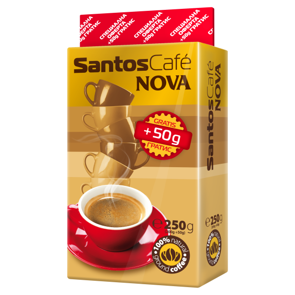 SantosCafe Nova мляно, вакуум 200 г + 50 г гратис - Мляно кафе