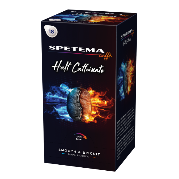 Spetema pod Half Caffeinato 18 бр х 7 г - Half Caffeinato е бленд от обикновени и декофеинизирани кафеени зърна – перфектен компромис за ценителите на еспресо напитка само с 50% кофеин. Spetema Half Caffeinato е Вашият избор, за да се събудите с настроени Spetema pod Half Caffeinato 18 бр х 7 г - Кафе на дози