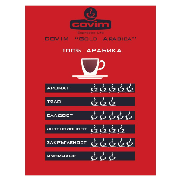 Covim Gold Arabica 25 pcs. 44 mm Coffee in doses - Covim Gold Arabica Coffee in doses Covim's Gold Arabica doses is a wonderful quality espresso, a blend of high quality 100% Arabica beans, carefully selected from the best coffee plantations around th Covim Gold Arabica 25 pcs. 44 mm Coffee in doses - Coffee in doses